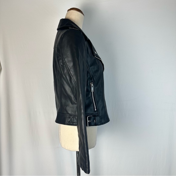 M&S Womens Leather Jacket size 6 Black Side Full Zipper Polyester Blend … - Picture 8 of 14
